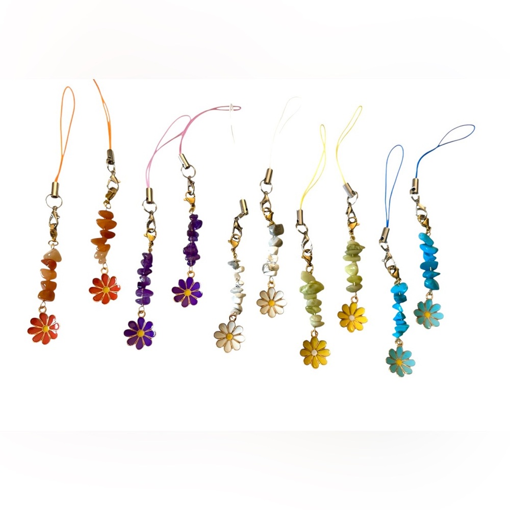 Phone Charms with Gemstone Chips and Flower Charm
